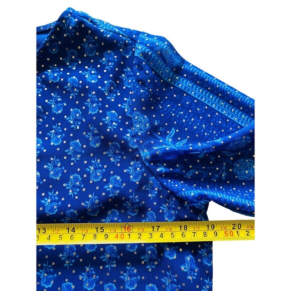 ITSE Women’s Top Tassle Front Tie Bell Sleeves Royal Blue Gold Dots Size Medium - Picture 6 of 12